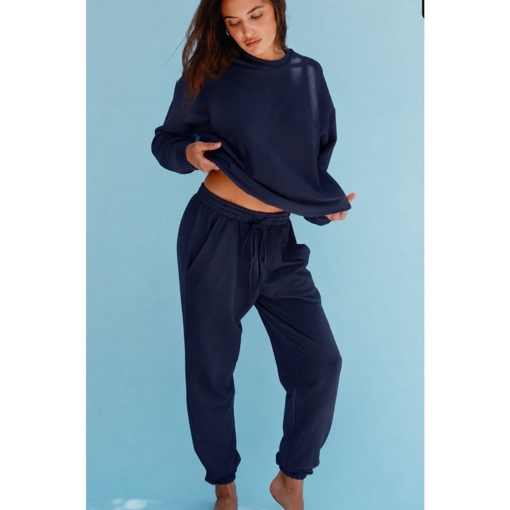 SKATIE CLOUDLUX 4 Piece‎ Navy Lounge Set Tee Sweatshirt Pants Shorts Size L